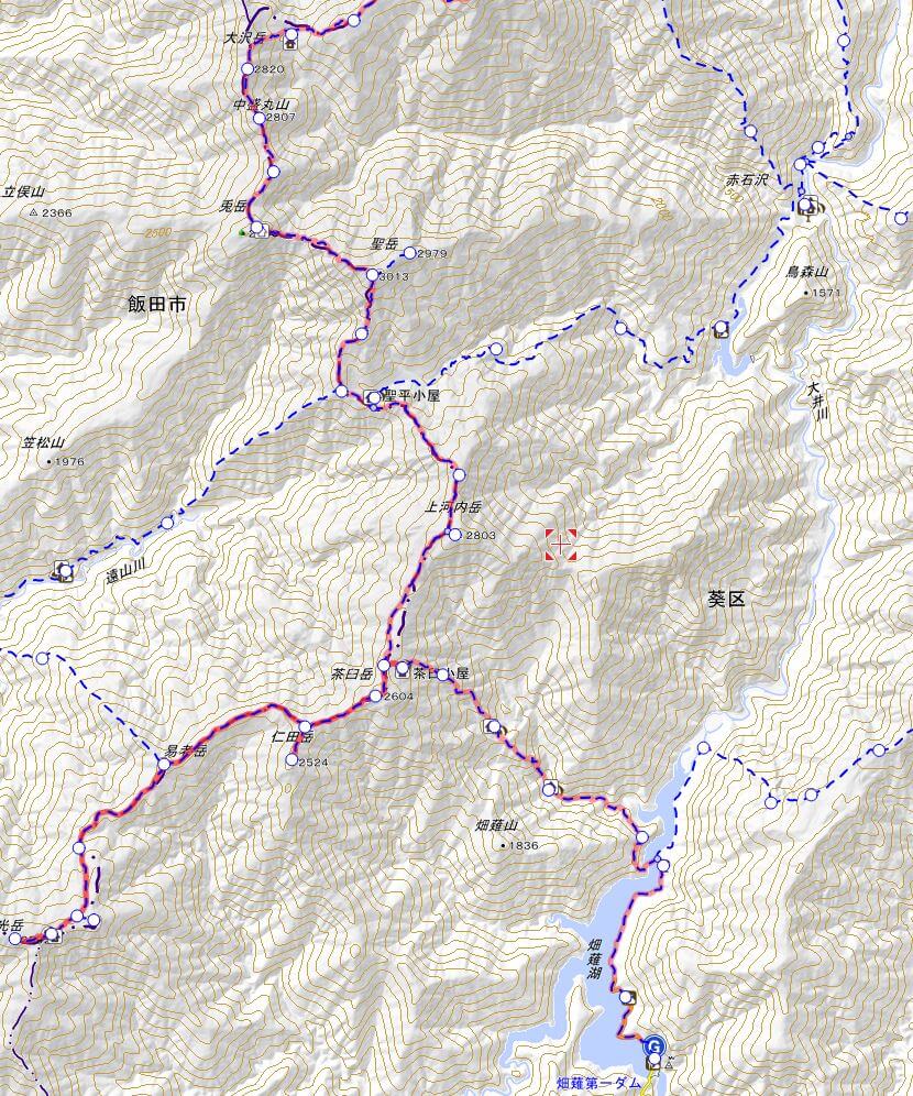 南アルプス縦走登山の後半地図