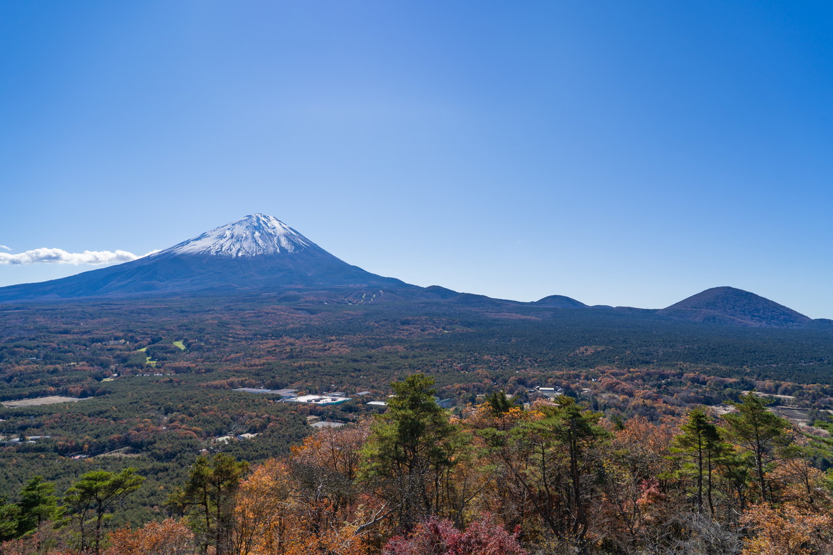 目の前に迫る富士山の景色と富士五湖の眺め